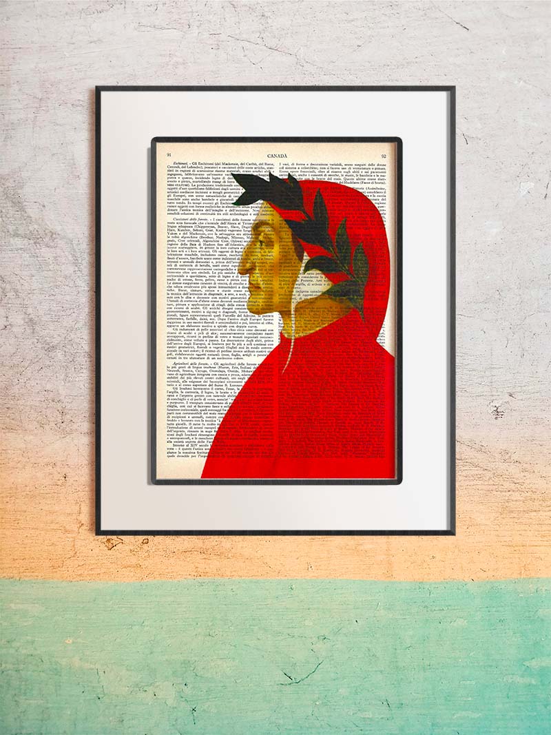 esempio della stampa di Dante incorniciata su un muro